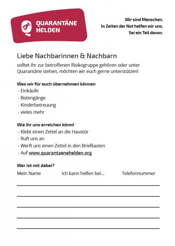 Quarantäne Helden - Nachbarschaftshilfe in Zeiten von Corona